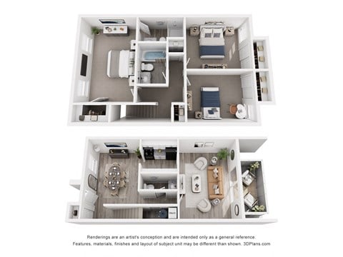 Floor plan for 3 beds, 2.5 baths, 1336 sqft
